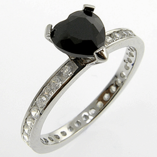 Stunning 925 Sterling Silver Black & White Cubic Zirconia Ring Size 7